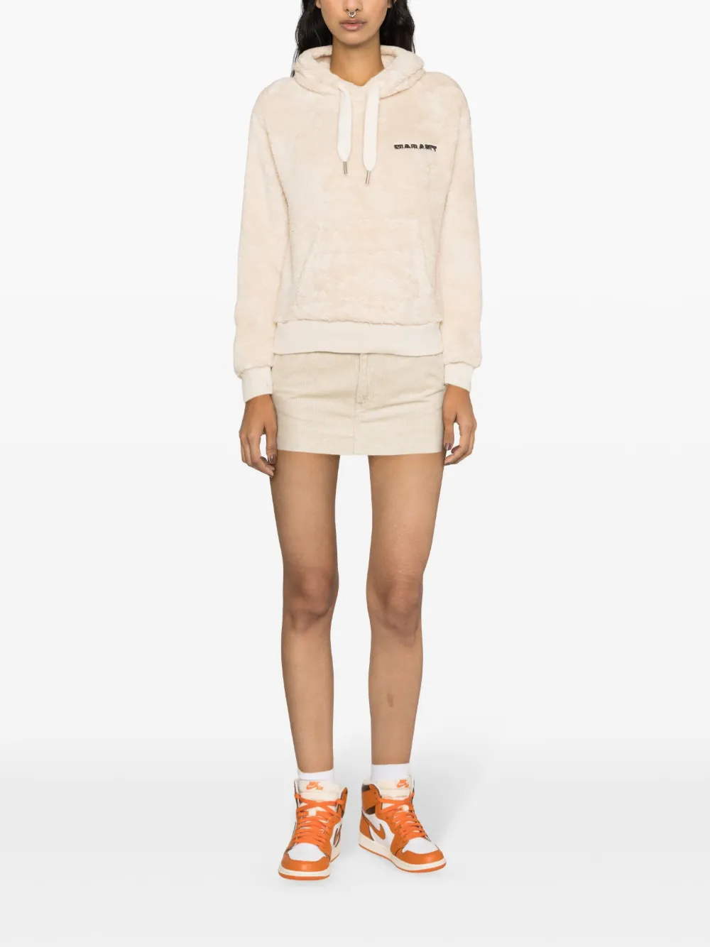 Shop Marant Etoile Maeva Logo-embroidered Fleece Hoodie In Neutrals