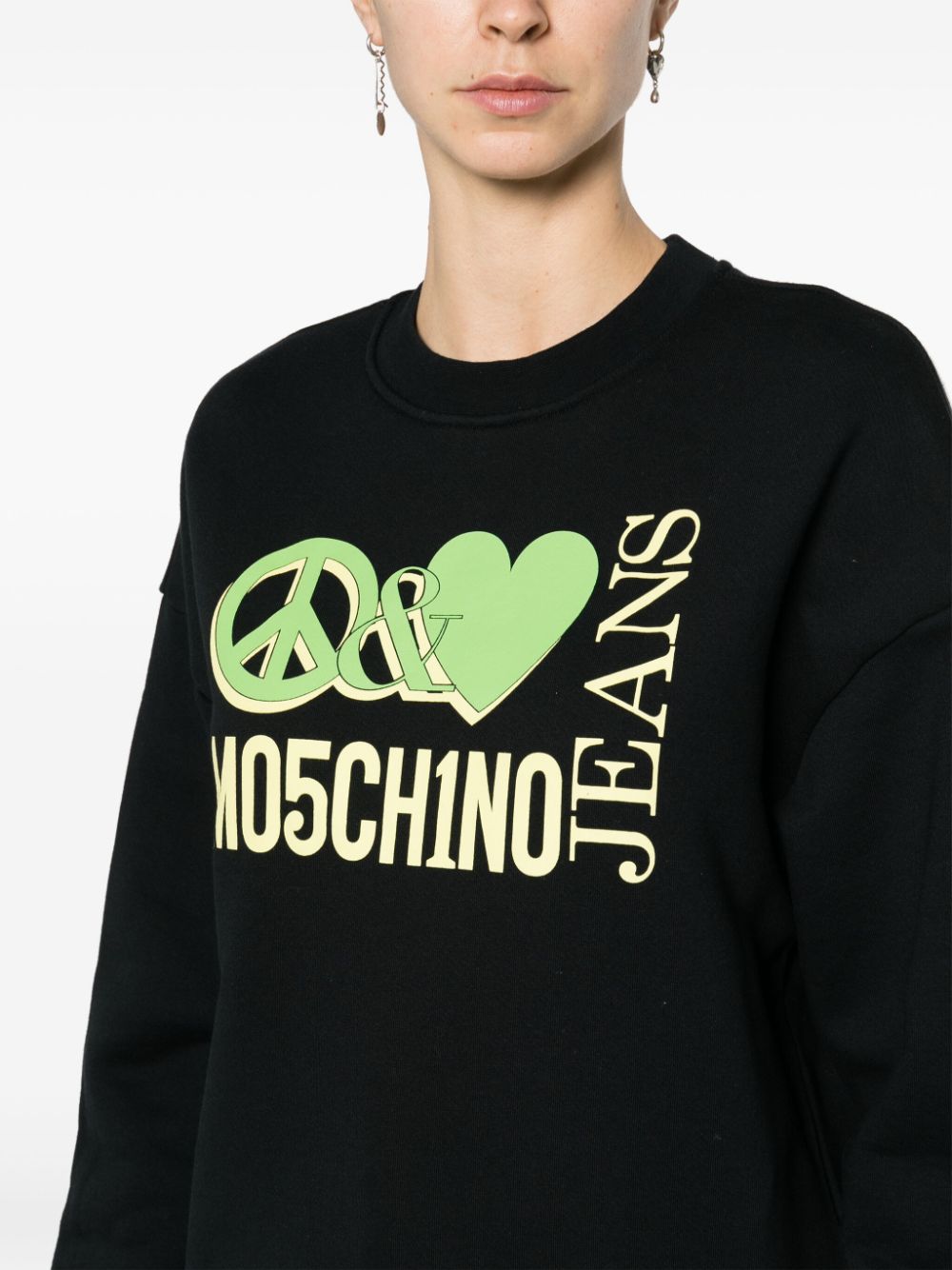 MOSCHINO JEANS Katoenen sweater met logoprint Zwart