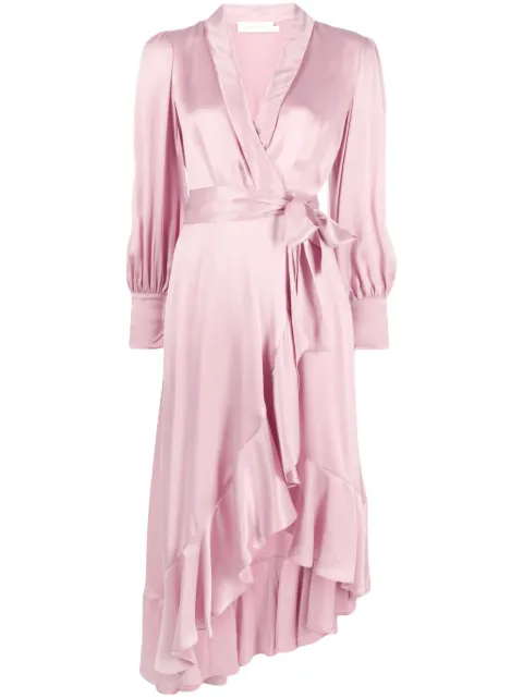 ZIMMERMANN long-sleeve wrap silk midi dress