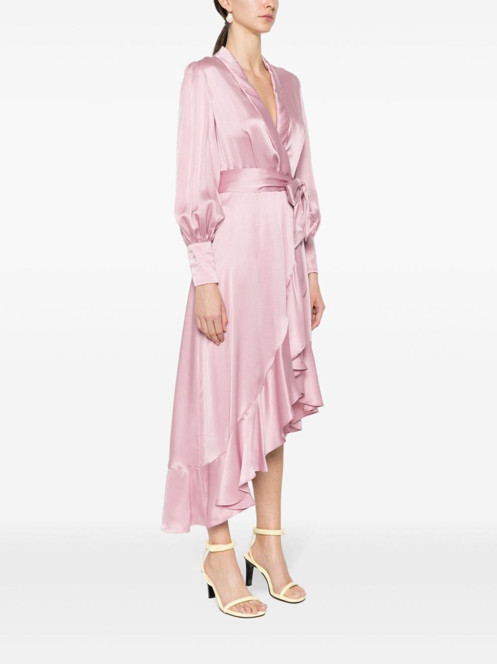 Shop Zimmermann Long-sleeve Wrap Silk Minidress In Pink