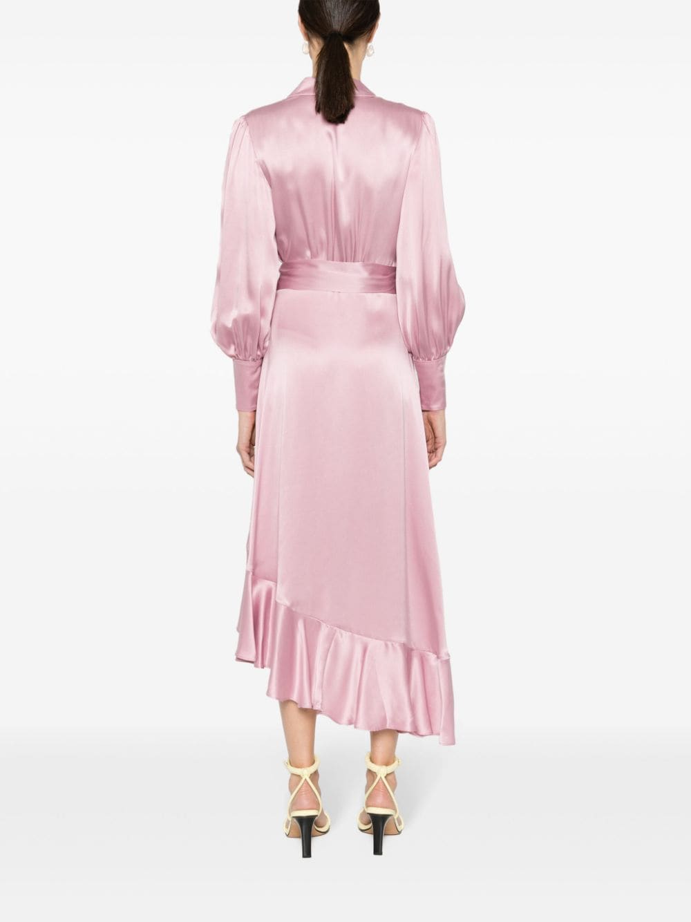 Shop Zimmermann Long-sleeve Wrap Silk Minidress In Pink