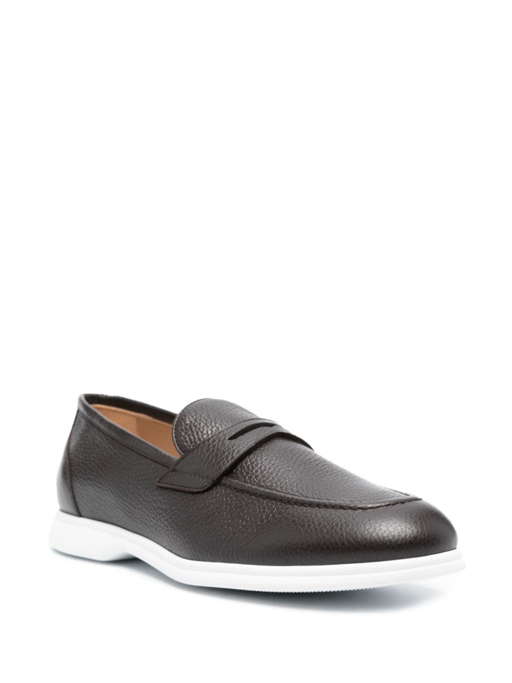 Shop Kiton Penny-slot Leather Loafers In Brown