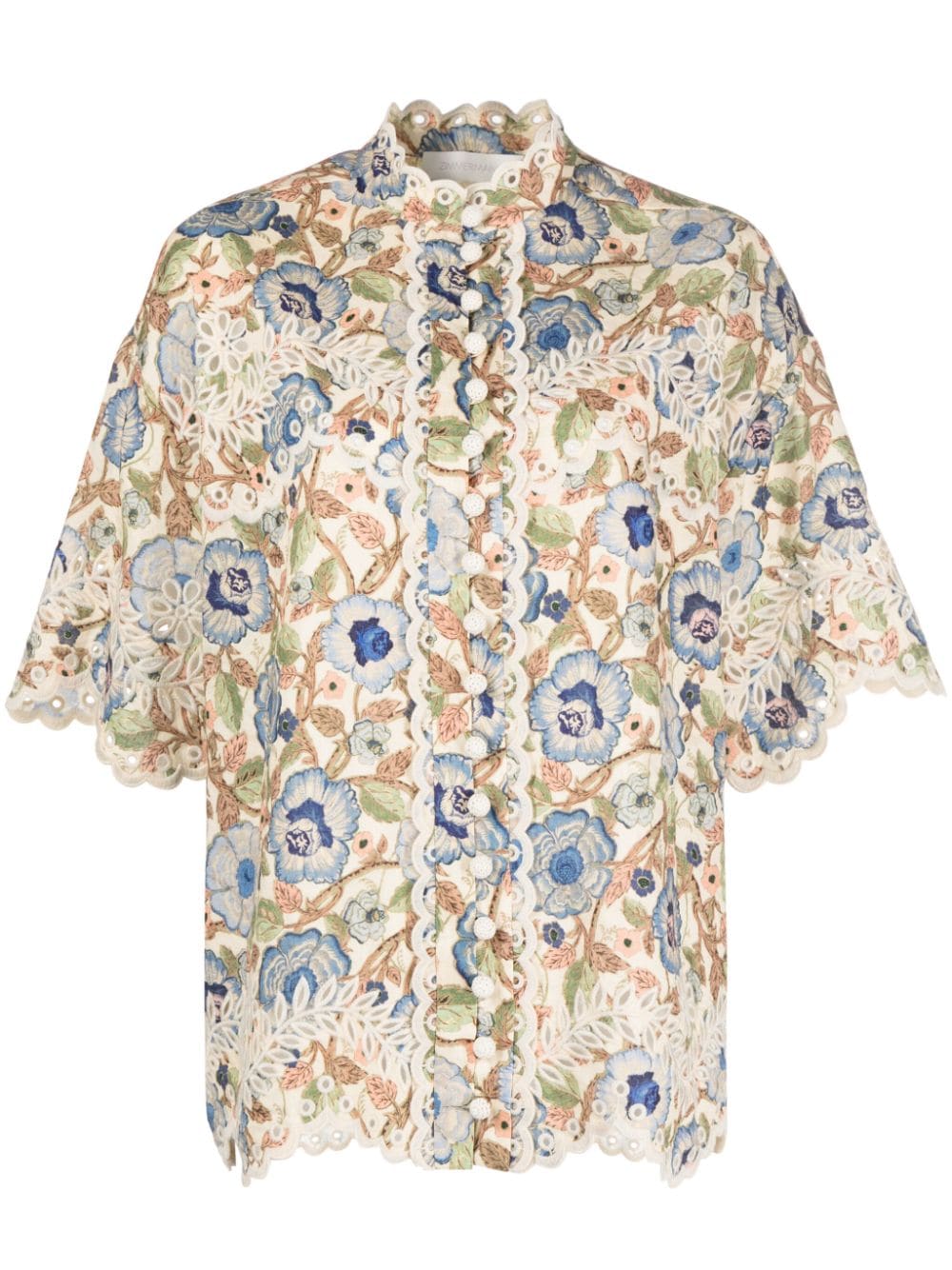 ZIMMERMANN Junie embroidered floral-print shirt Beige