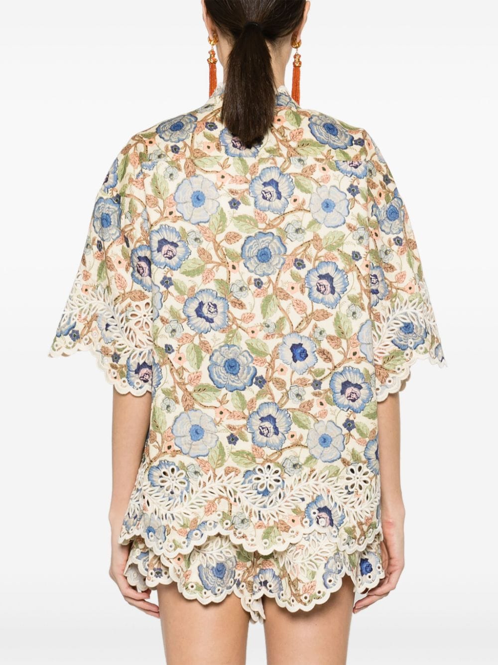 Shop Zimmermann Junie Embroidered Floral-print Shirt In Neutrals