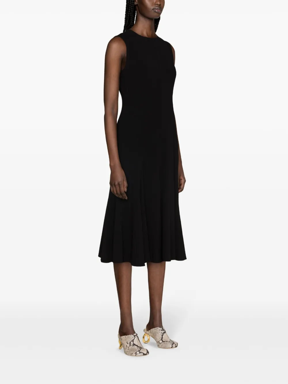 Shop Theory Sleeveless Flared Midi Dress In Black