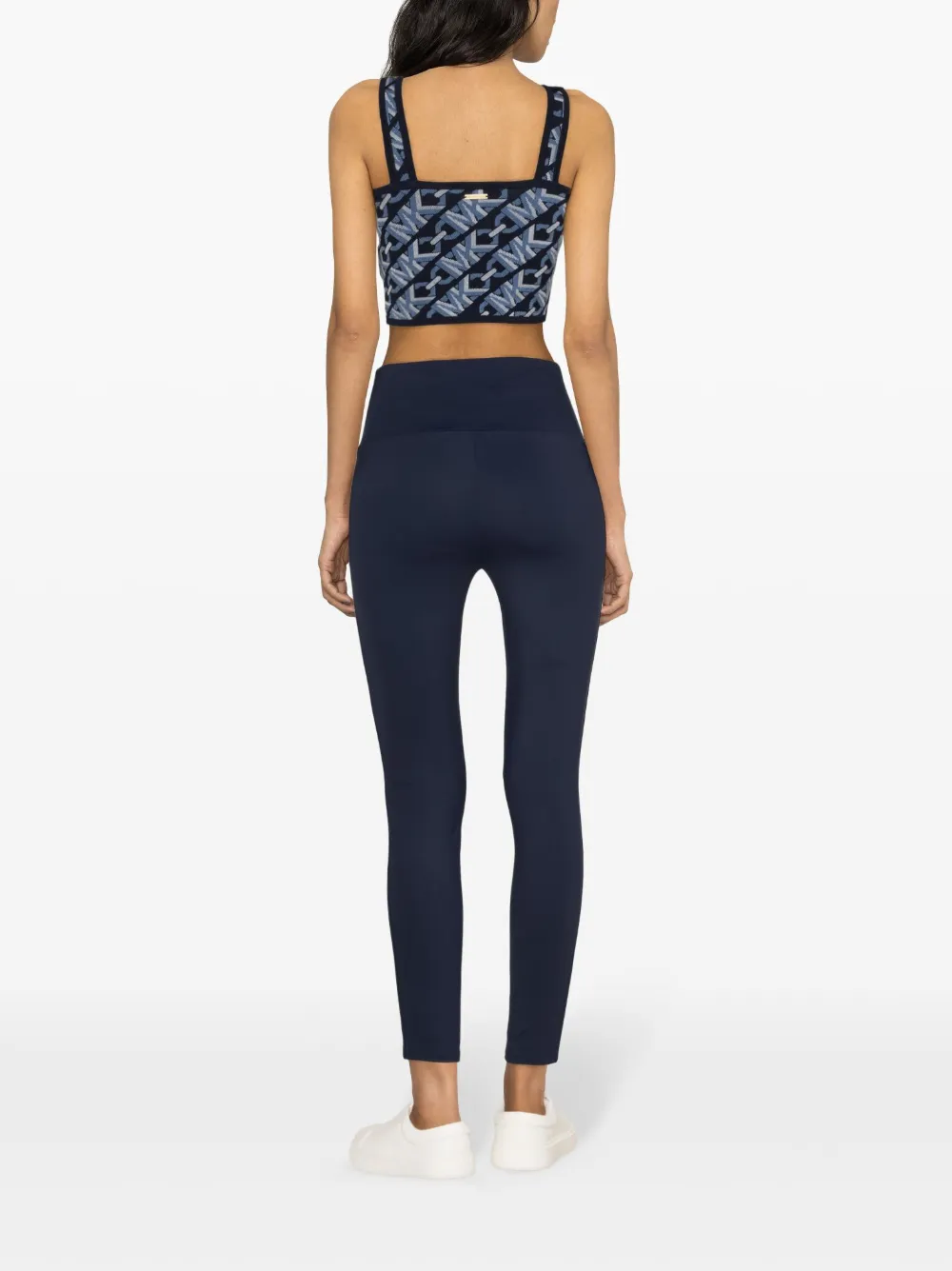 Shop Michael Michael Kors Monogram-jacquard Cropped Tank Top In Blue