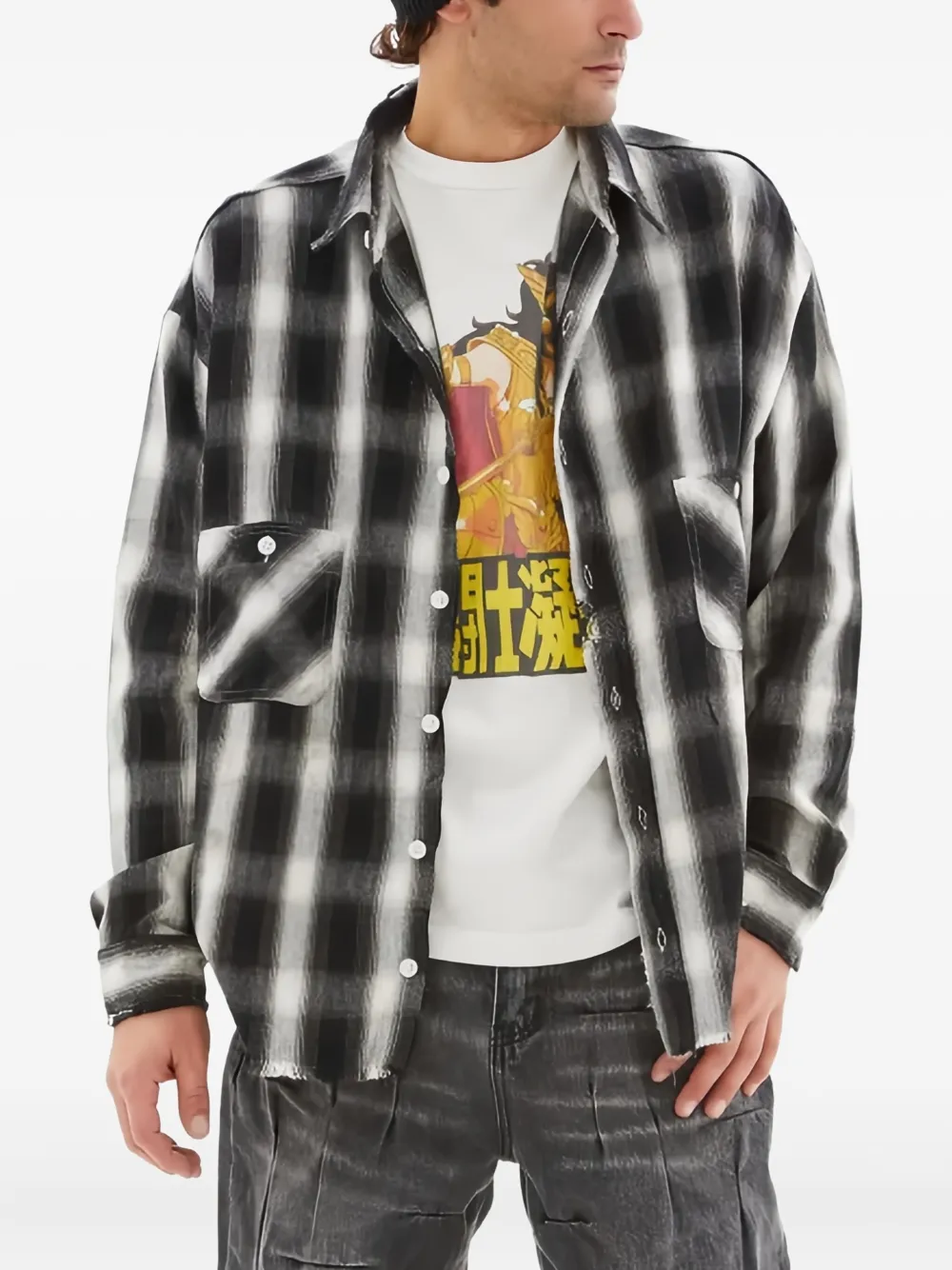 SAINT MXXXXXX checked frayed shirt | Black | Image 1