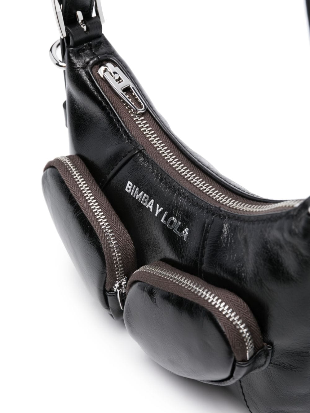 Shop Bimba Y Lola Xs Pocket Leather Shoulder Bag In Black