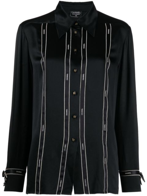 HOT SALE CHANEL 1990s logo-ribbon silk shirt Women