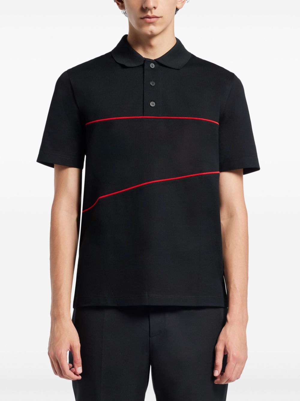 Shop Ferragamo Ribbed Knit Polo Shirt In 黑色