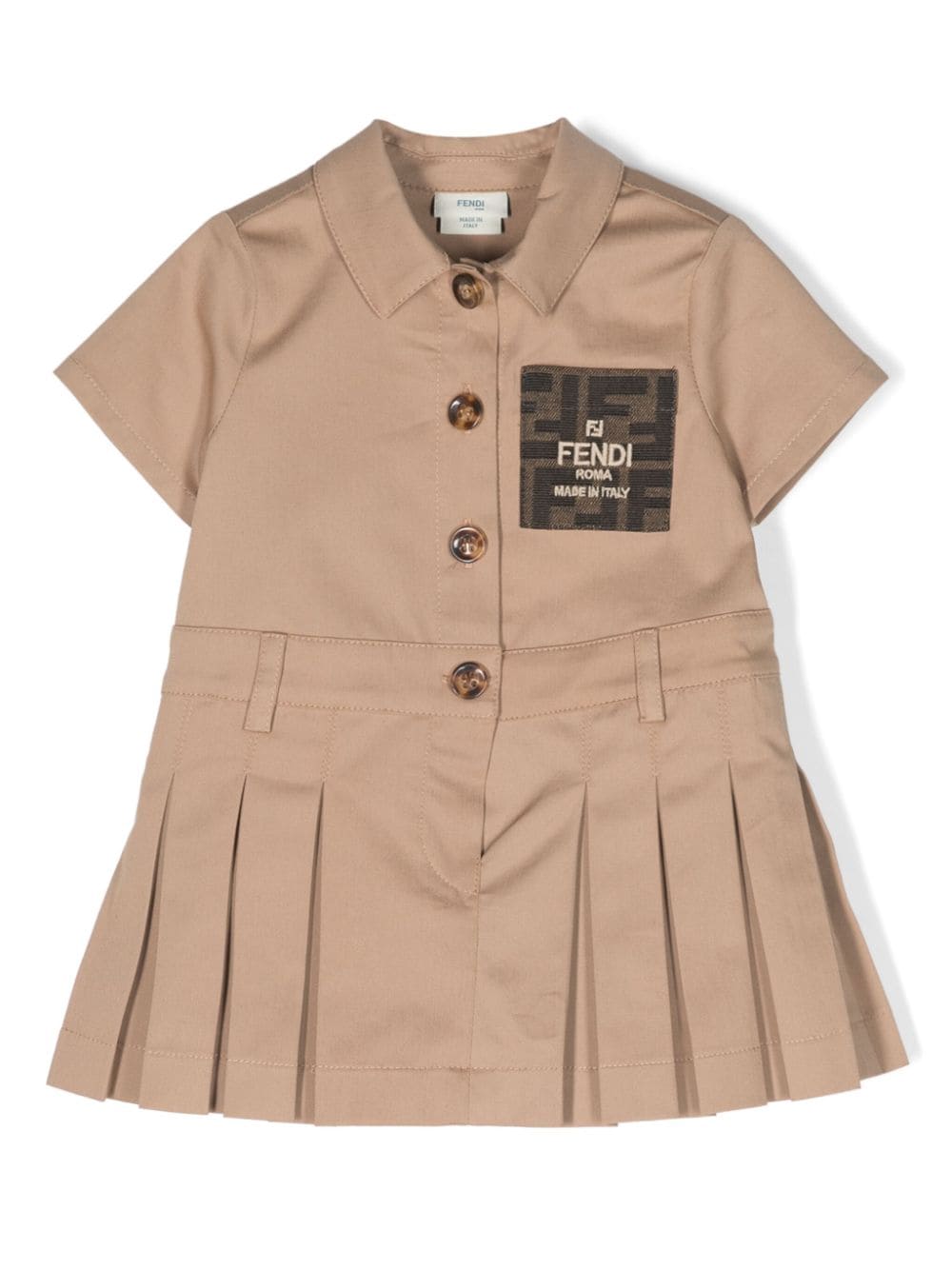 Fendi Babies' Logo-patch Cotton Shirt Dress In Neutrals