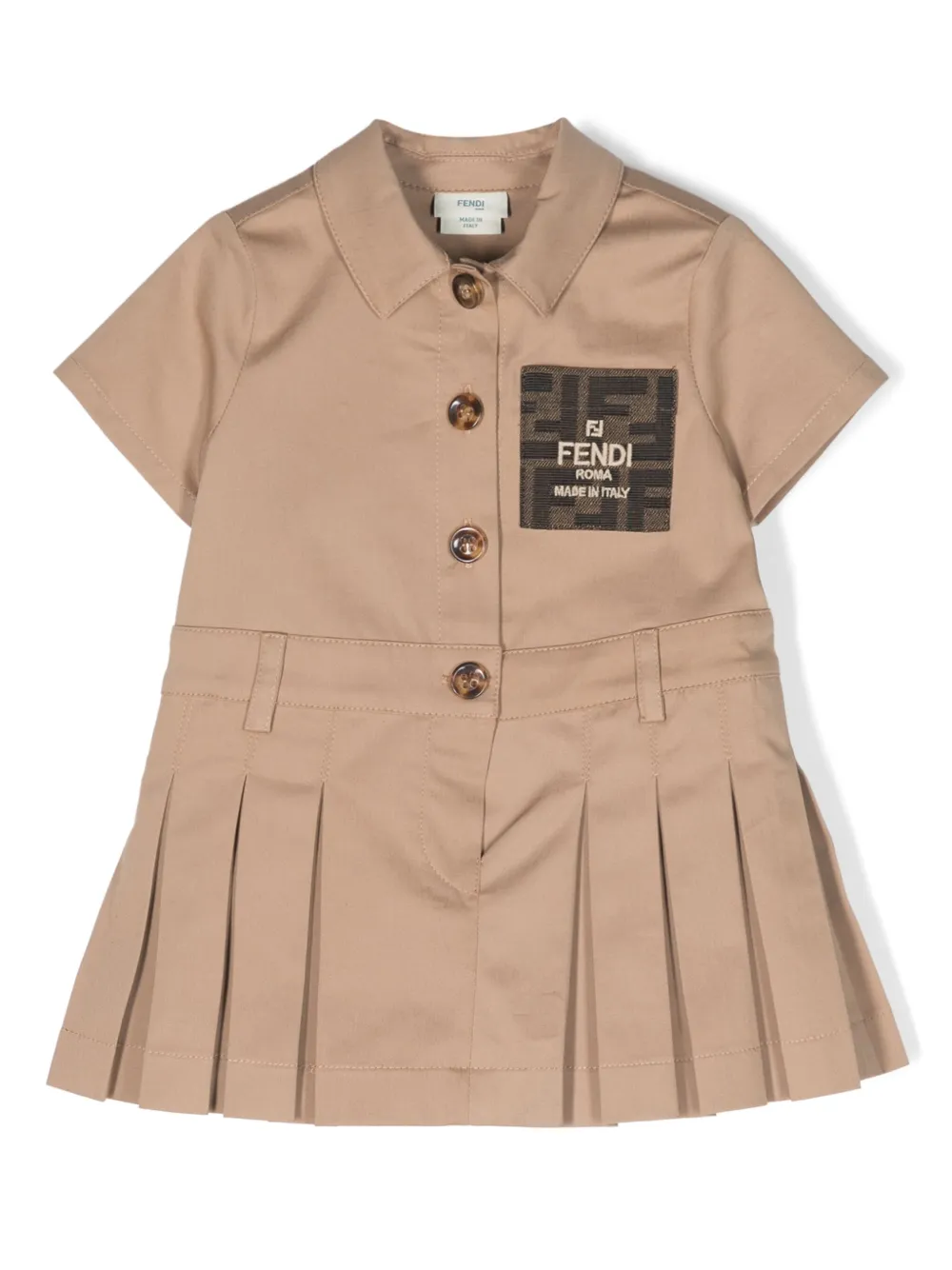 Fendi Babies' Logo-patch Cotton Shirt Dress In Neutrals