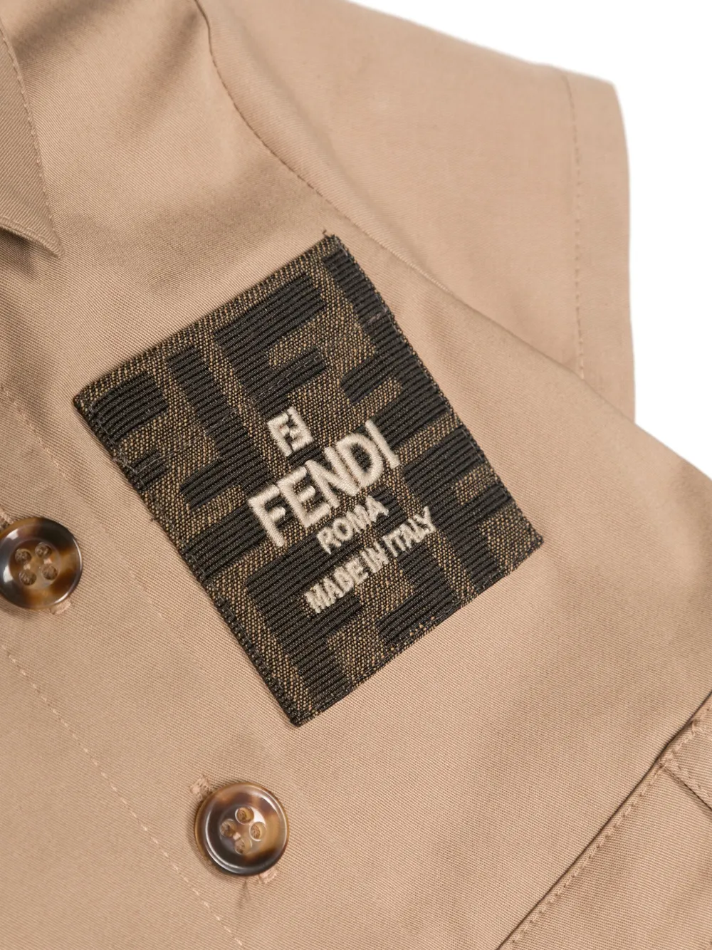 Shop Fendi Logo-patch Cotton Shirt Dress In Neutrals