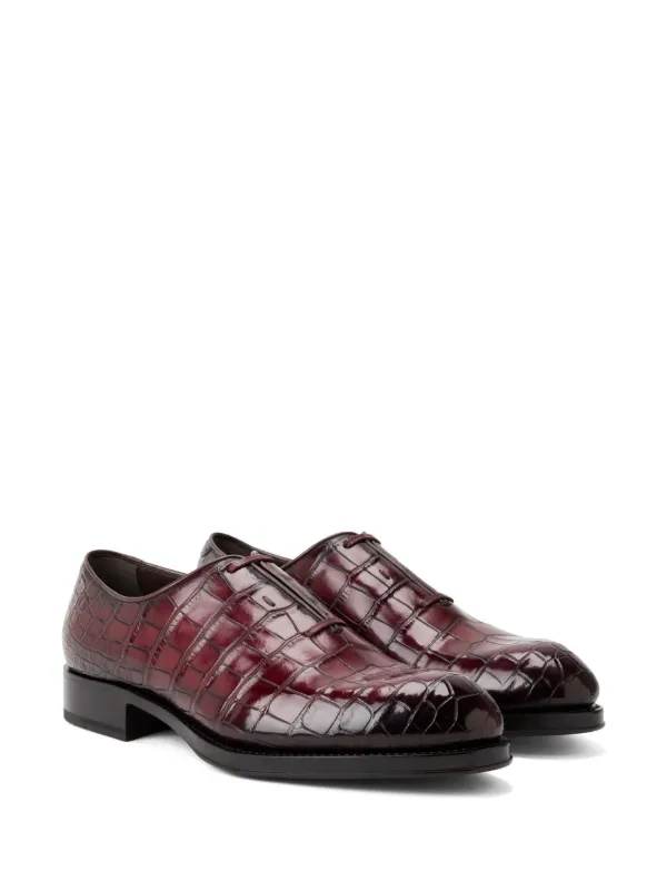 Ferragamo Embossed Crocodile Effect Leather Oxford Shoes Red FARFETCH KW