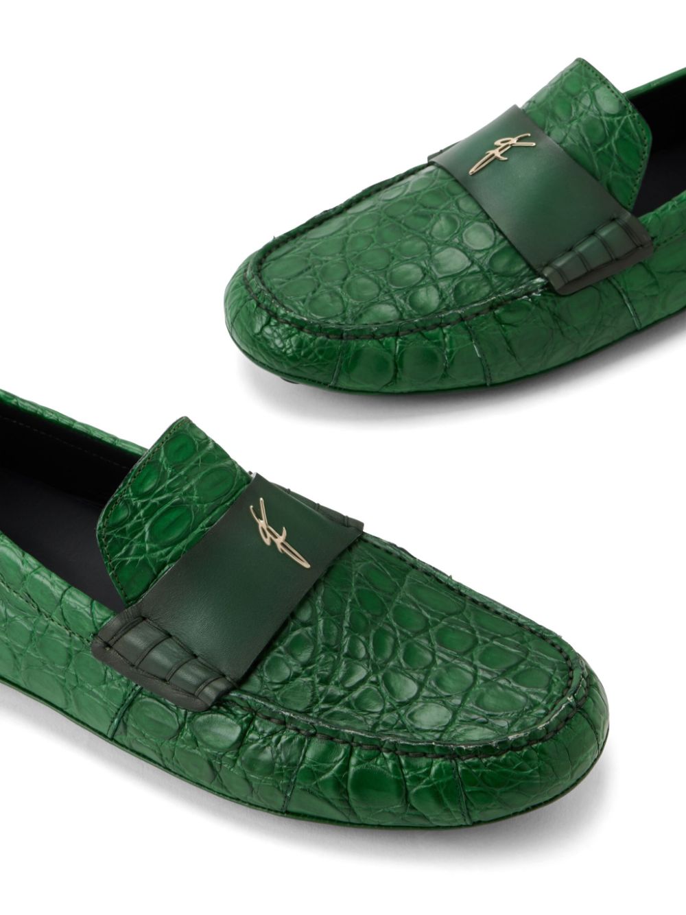 Ferragamo embossed crocodile effect leather loafers Green