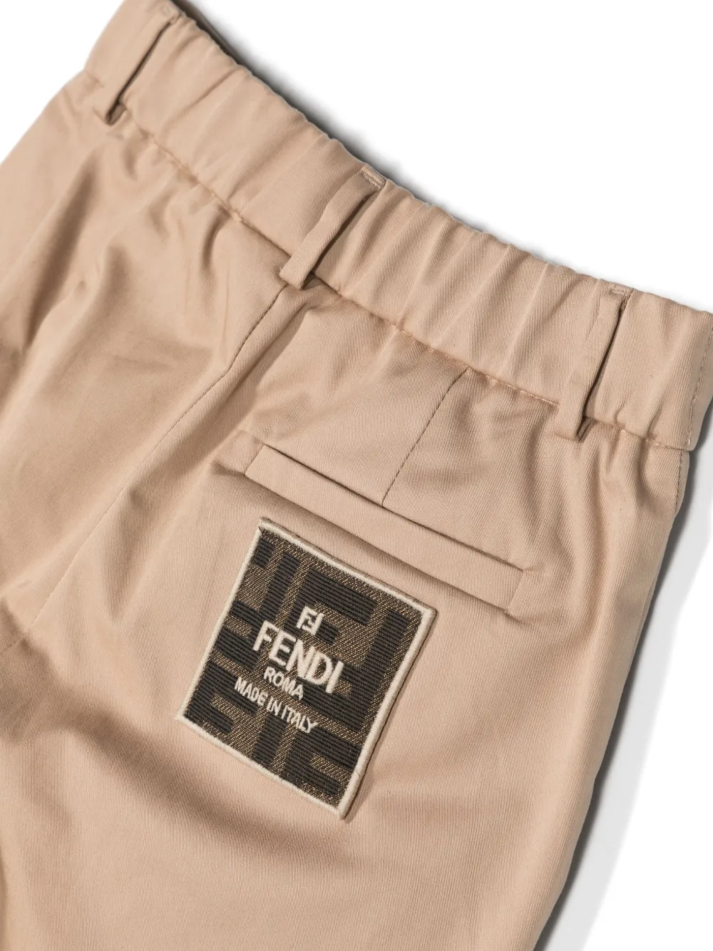 Shop Fendi Logo-patch Cotton Chinos In Neutrals