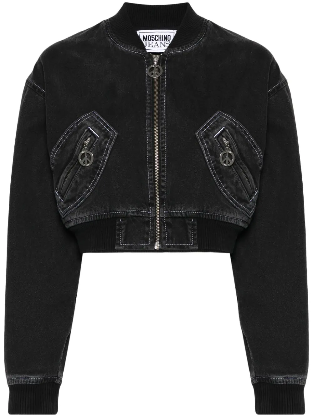 Moschino Jeans Denim Bomber Jacket In Black