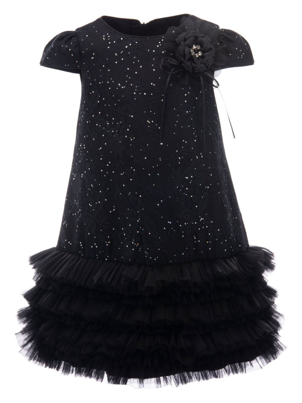 Tulleen Kids' Lace-detail Ruffled Dress In Black