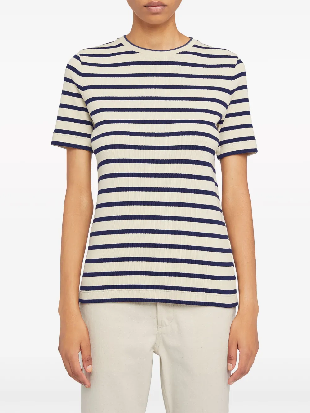 Jil Sander Striped Knitted Cotton T-shirt In Black