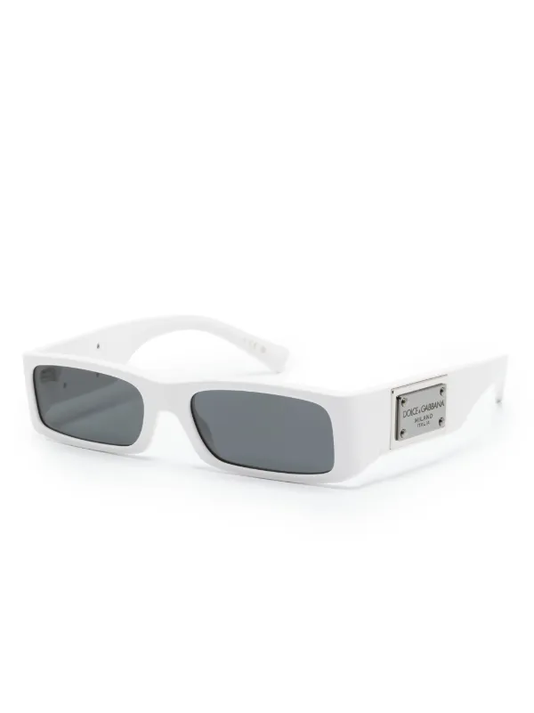 Dolce & Gabbana ホワイト サングラス Dolce & Gabbana Eyewear logo-plaque rectangle-frame Sunglasses