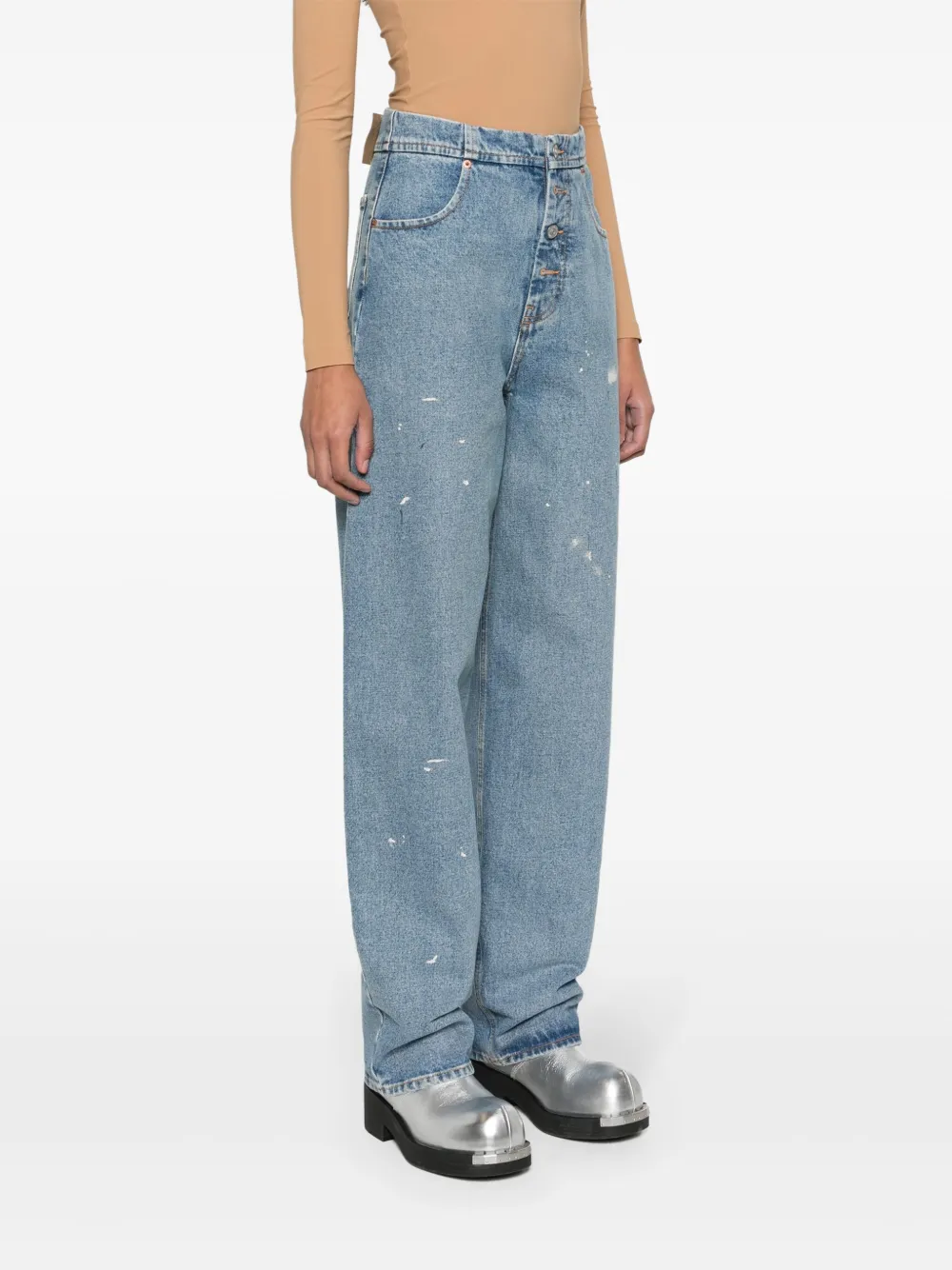 Shop Mm6 Maison Margiela Distressed High-rise Tapered Jeans In Blau