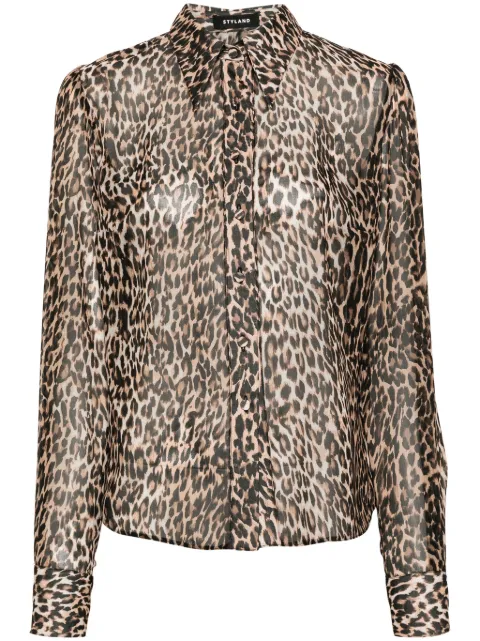 STYLAND camisa de seda con estampado de leopardo