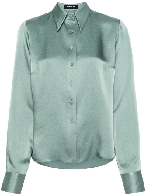 STYLAND camisa de satén con cuello de pico