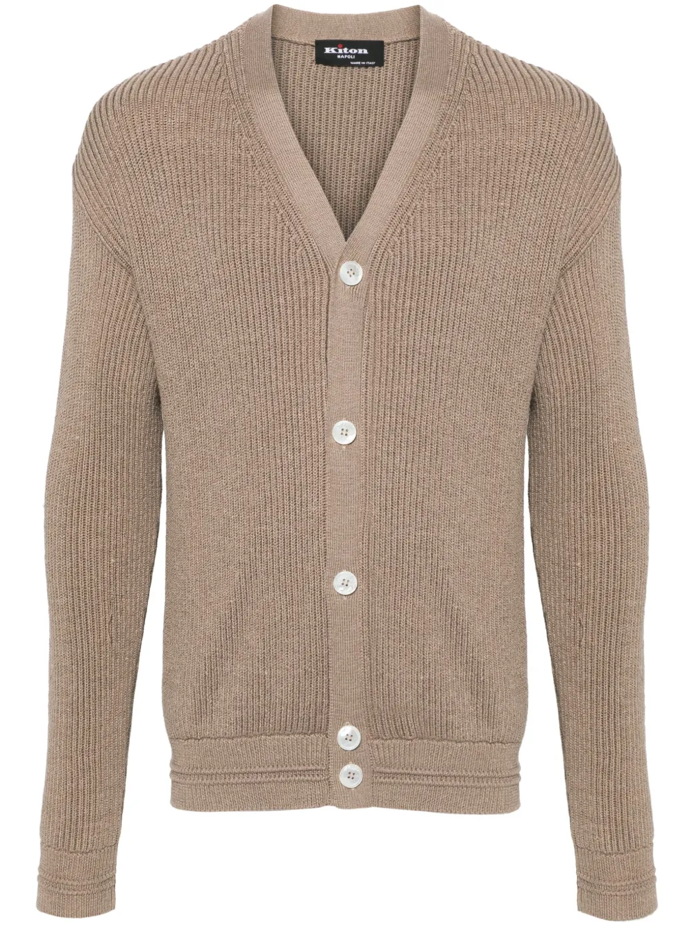 Kiton Ribbed-knit Cardigan In Brown