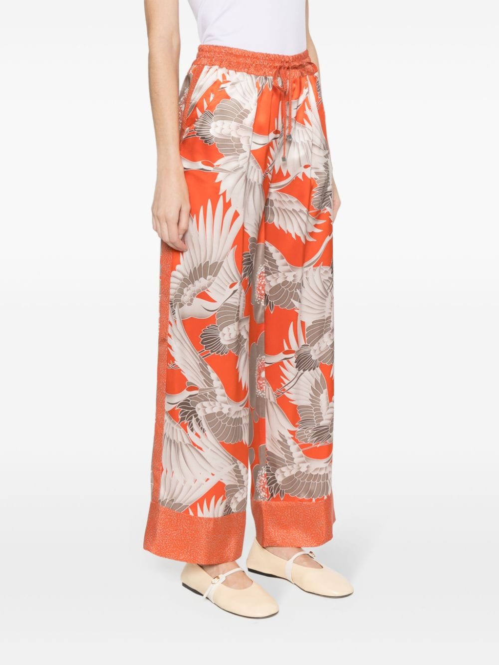 Shop Kiton Graphic-print Silk Trousers In Orange