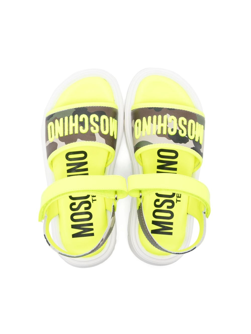 Shop Moschino Logo-embroidered Leather Sandals In Yellow