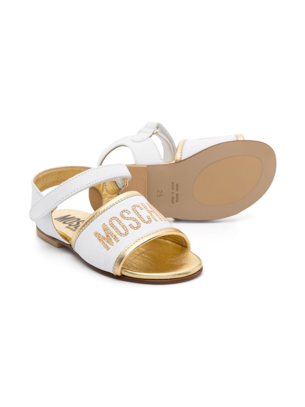Shop Moschino Logo-embellished Leather Sandals In White