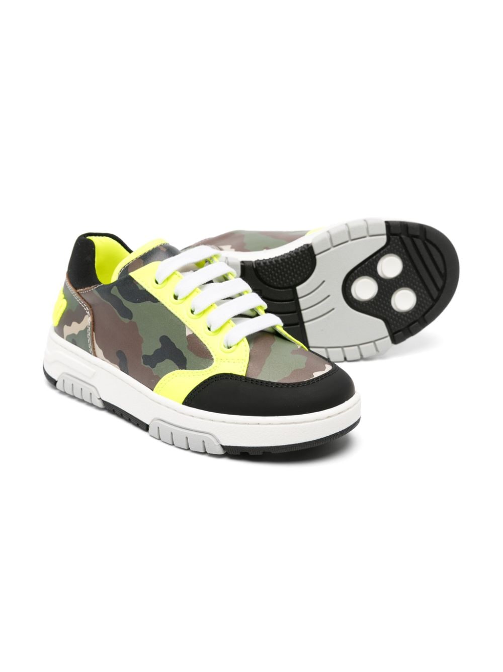 Shop Moschino Camouflage-print Leather Sneakers In Brown