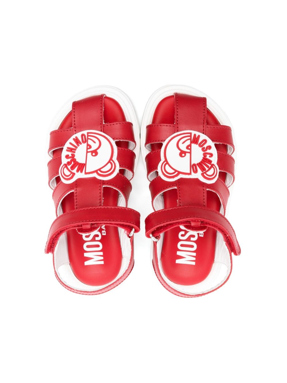 Shop Moschino Teddy Bear Leather Sandals In Red