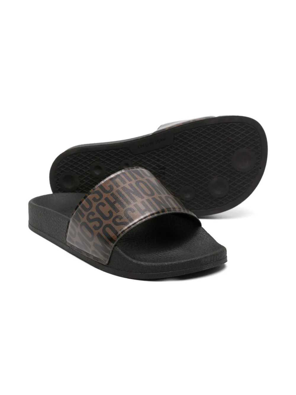 Moschino Kids Slippers met logoprint - Zwart
