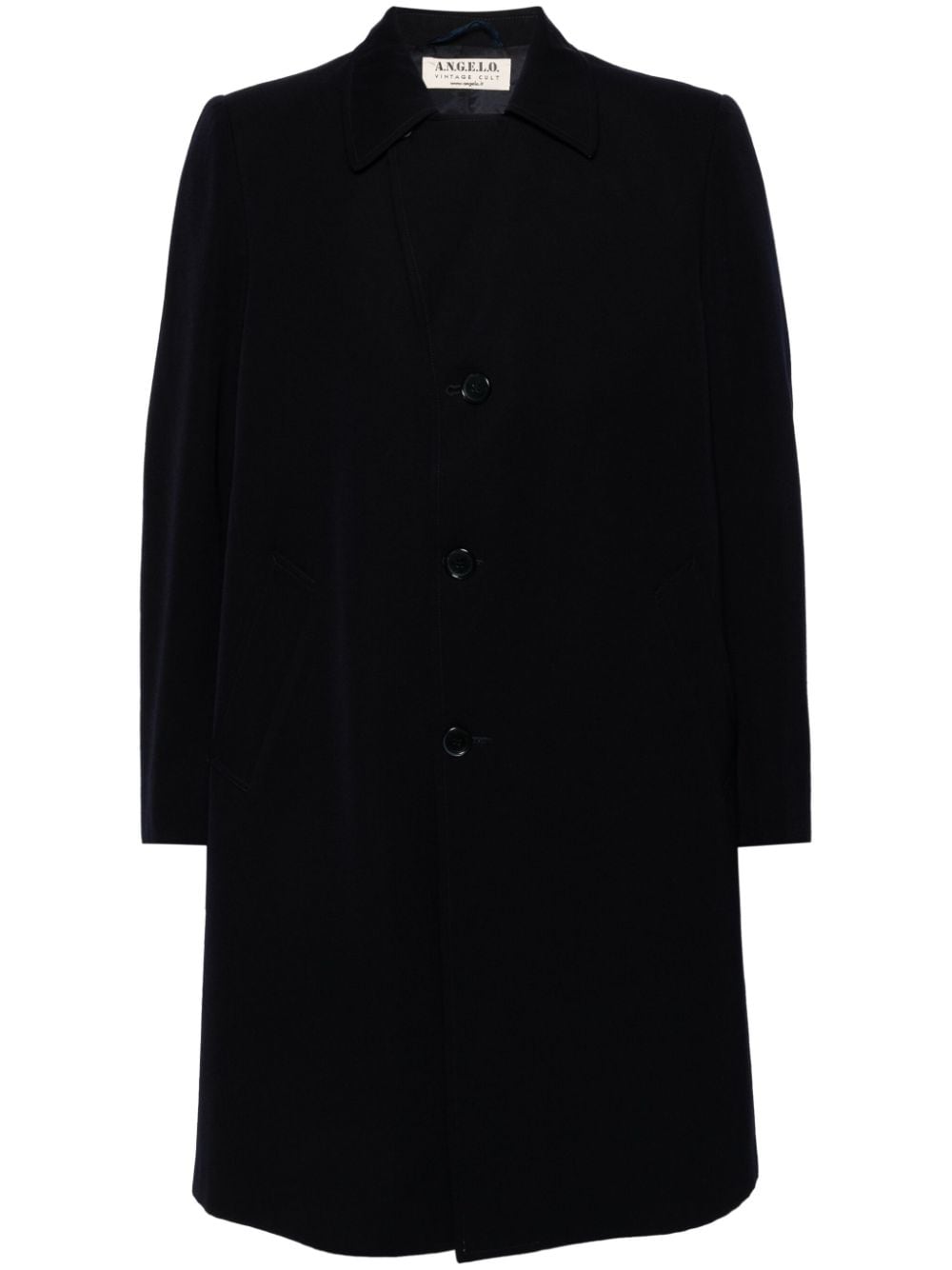 Pre-owned A.n.g.e.l.o. Vintage Cult 1970s Notched Lapels Knee-length Wool Coat In Blue