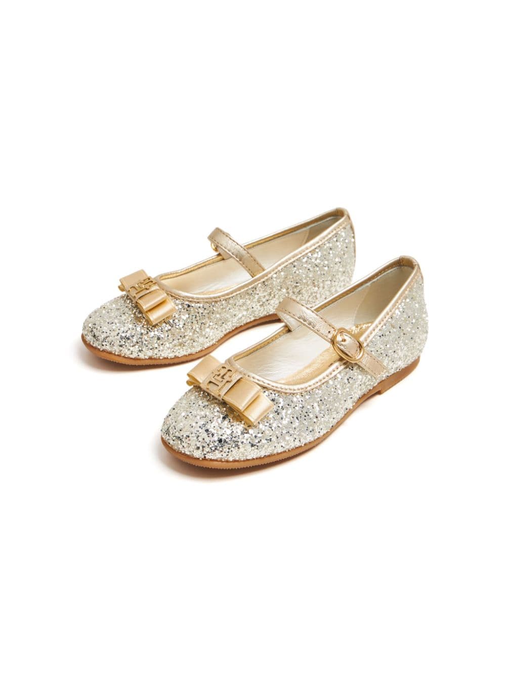 Shop Tommy Hilfiger Junior Glitter-detail Leather Ballerina Shoes In Gold