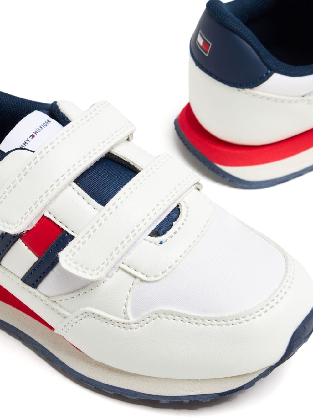 Shop Tommy Hilfiger Junior Flag-appliqué Colour-block Sneakers In White