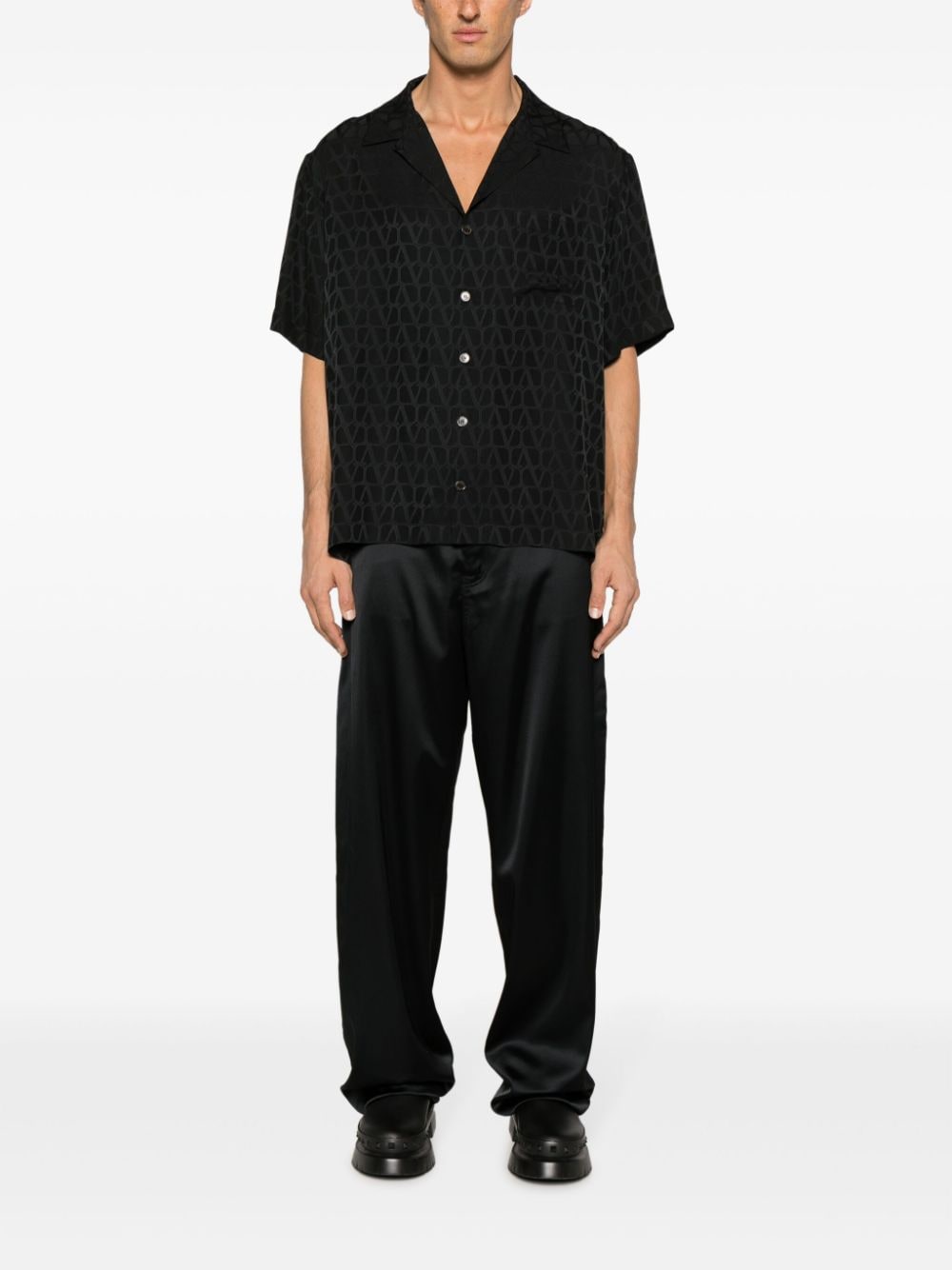 Shop Valentino Vlogo-jacquard Silk Shirt In Black