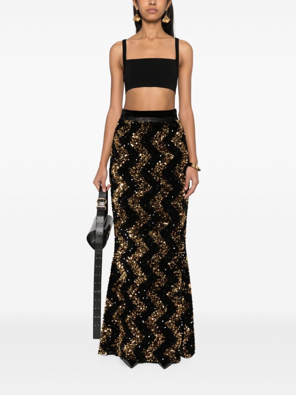 Shop Styland Sequin-embellished Maxi Skirt In Black