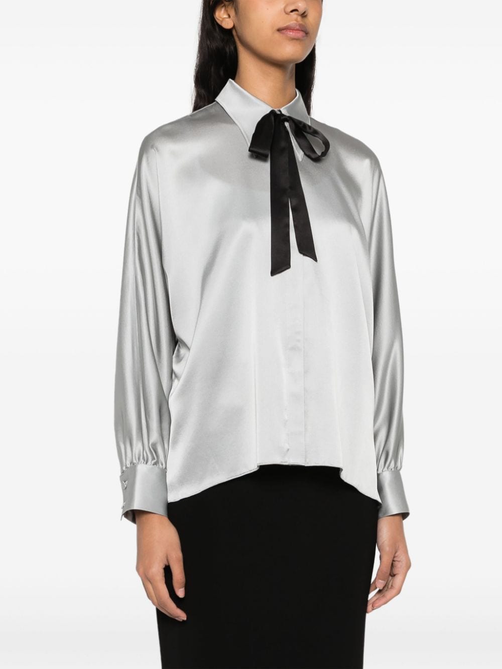 Shop Styland Satin Silk Shirt In Grey