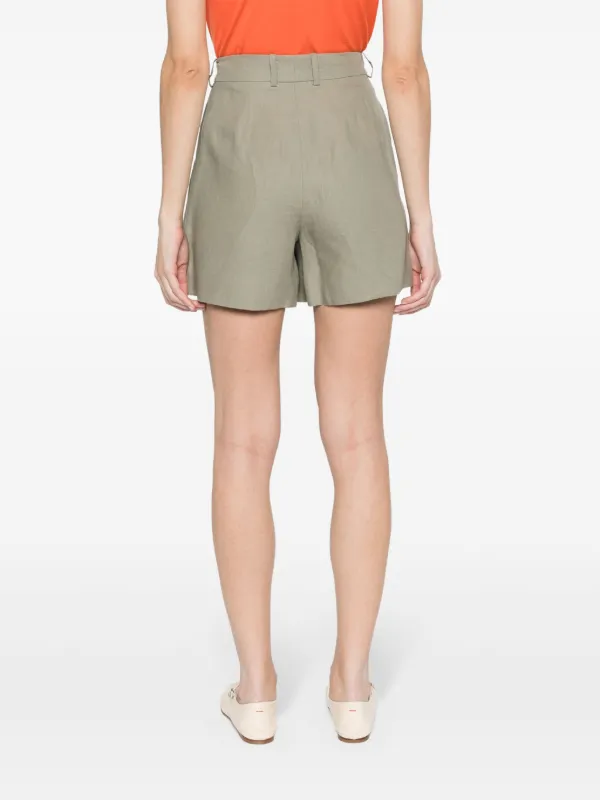 【送料&関税込】Kiton Linen Shorts Kiton Pleated Detail Linen Shorts | Green | FARFETCH