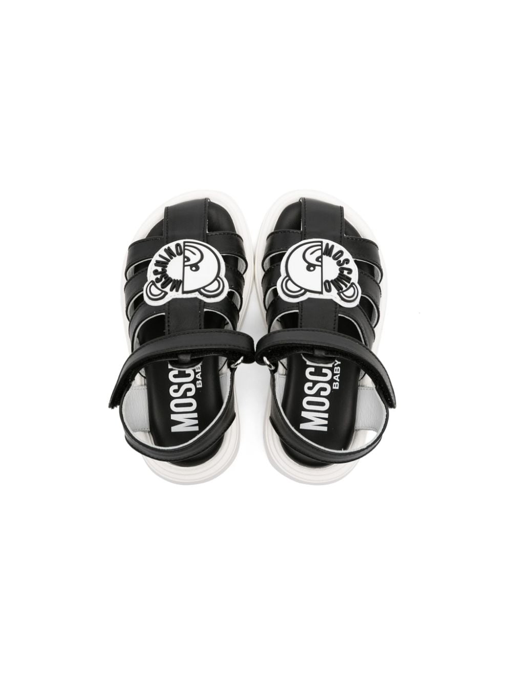 Shop Moschino Teddy Bear Leather Sandals In 黑色