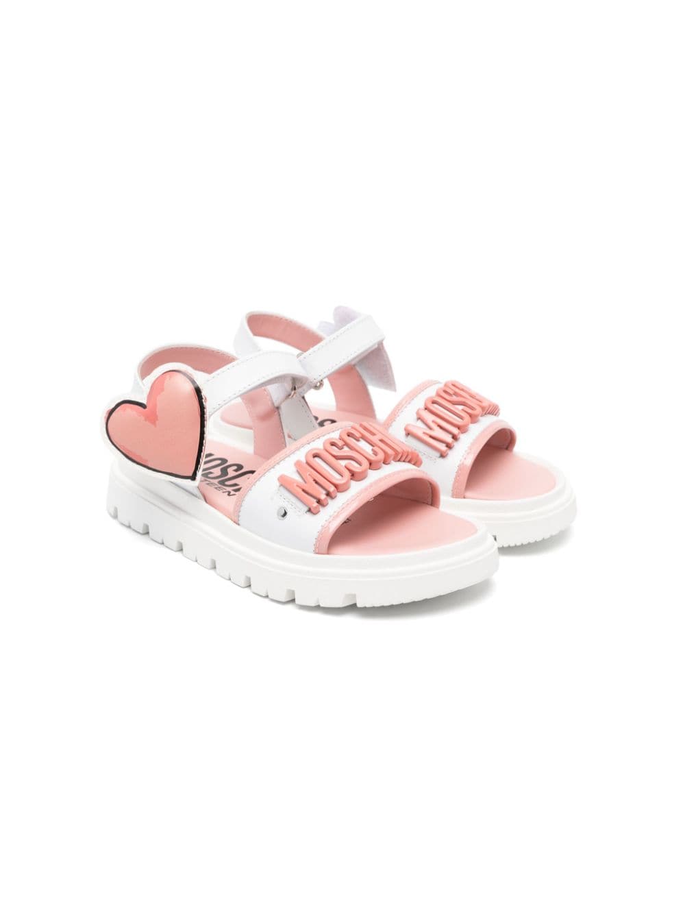 Shop Moschino Logo-lettering Leather Sandals In White