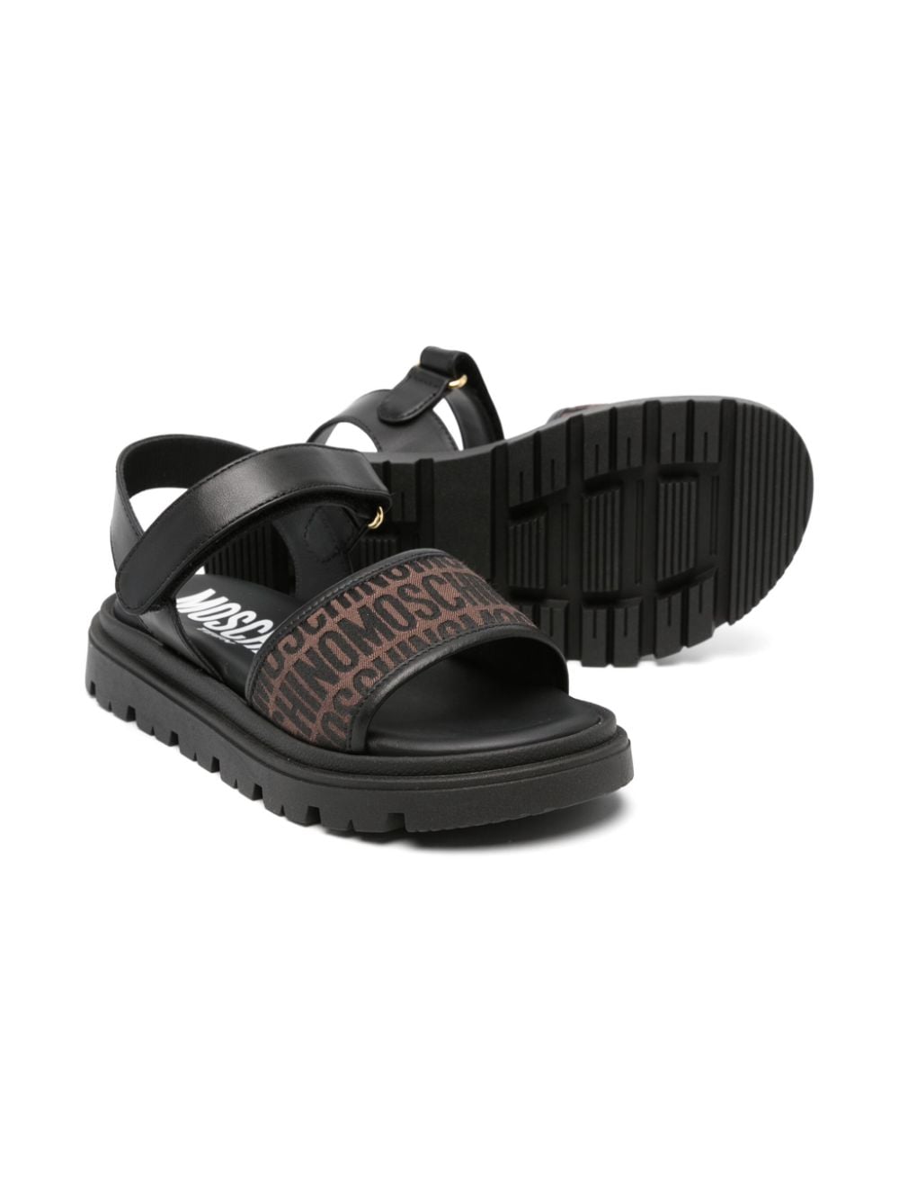 Shop Moschino Logo-jacquard Open-toe Sandals In Brown