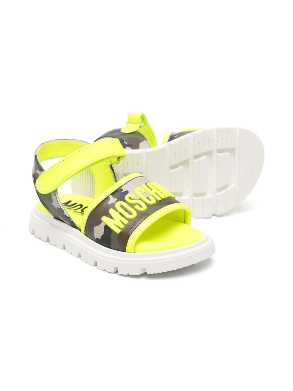 Shop Moschino Camouflage-print Leather Sandals In Yellow