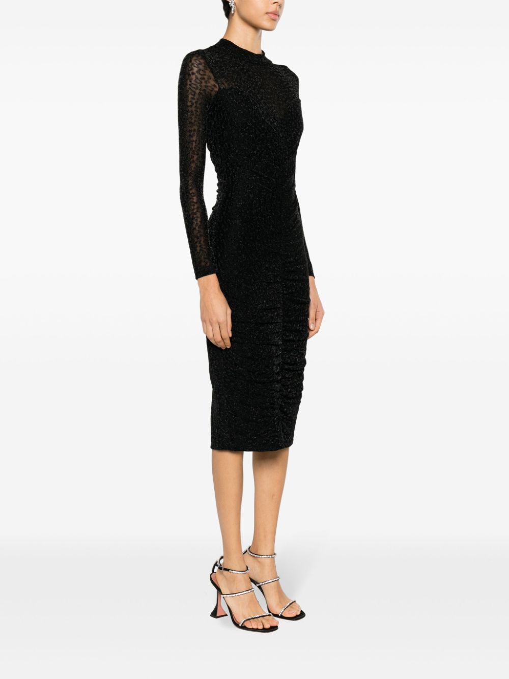 Shop Nissa Ruched Patterned-jacquard Midi Dress In Black