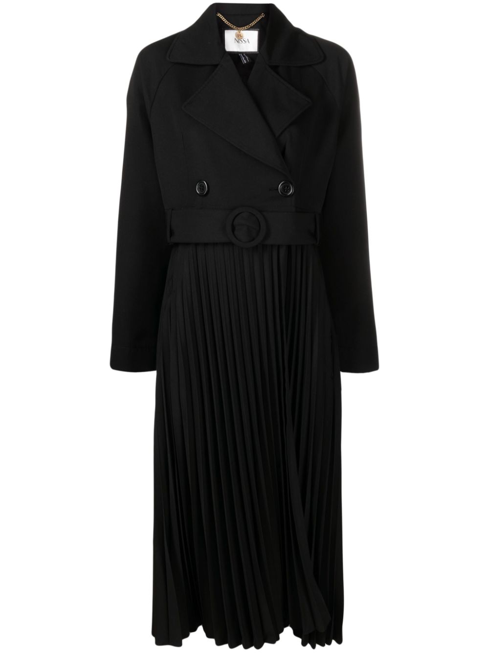 Nissa Pleated Trench Coat In Black