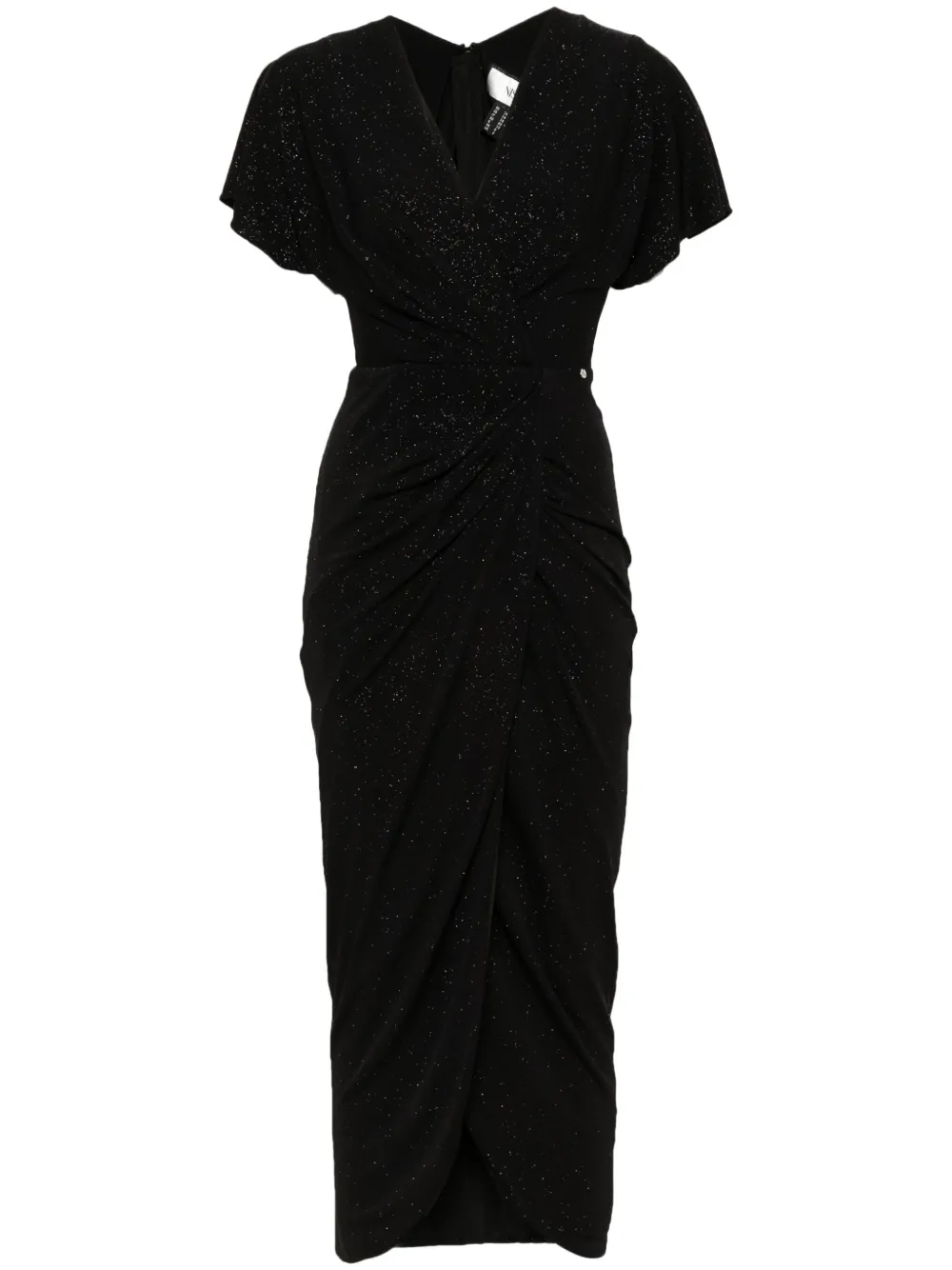 NISSA draped glitter-embellished maxi dress – Black