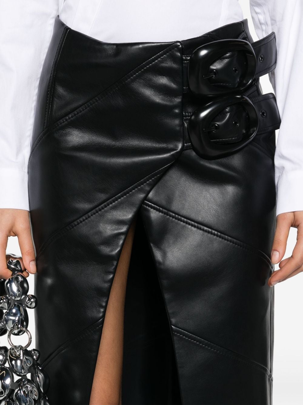 Shop Aleksandre Akhalkatsishvili Buckle-fastening Faux-leather Wrap Skirt In Black