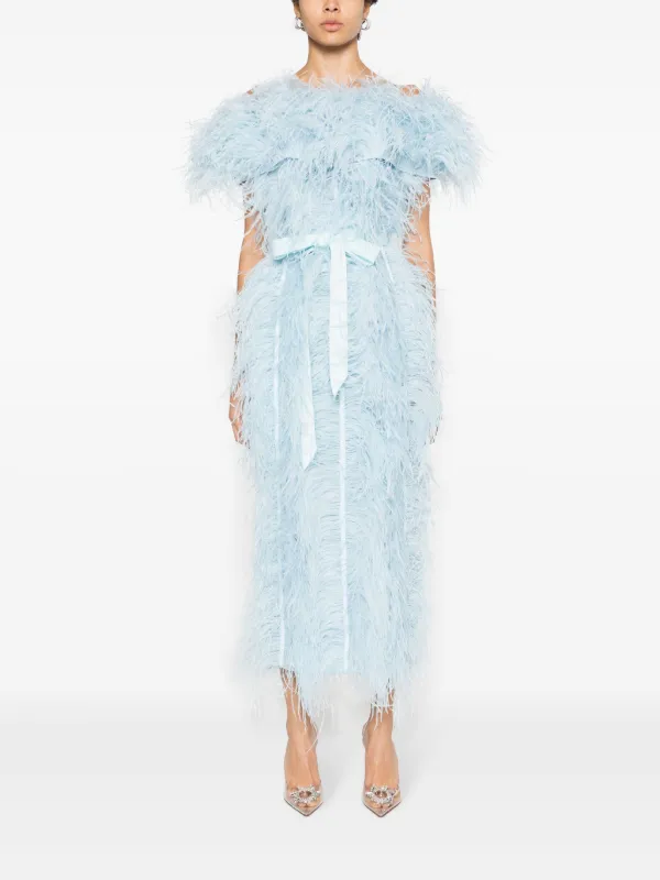 Huishan Zhang Angelina feather-trim Midi Dress | Blue | FARFETCH JO